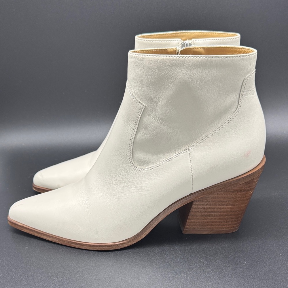 rag & bone White Leather Pointed Ankle Booties with Stacked Heel Sz 39.5 (US 9.5 - Picture 4 of 11
